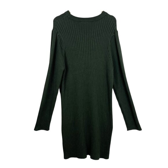 GAP Sweater Rib Knit Dress Size XL Puff Sleeve Mini Deep Depths Green 770378 - Picture 4 of 11